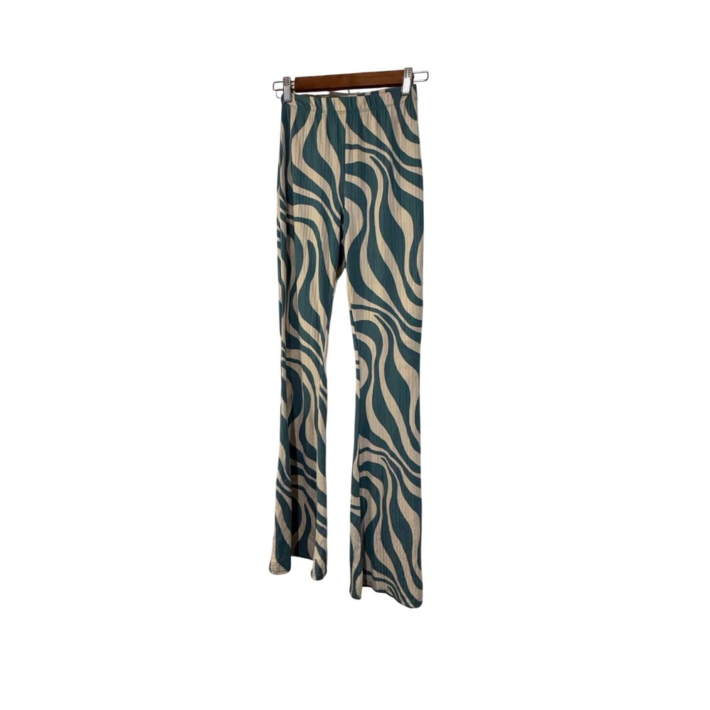 Windsor Flare Pants Womens Small Teal Swirl Excellent Ribbed High Waist Retro